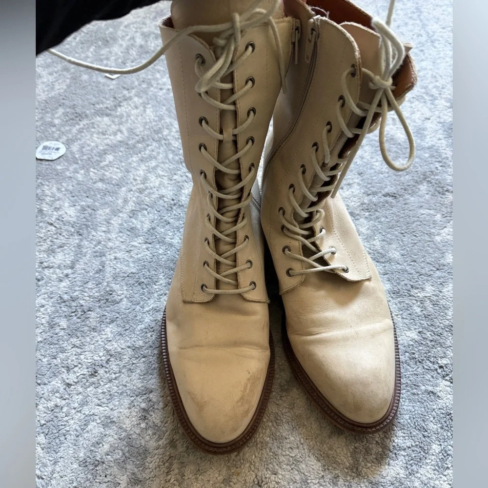 Anthropology boho Cream Lace-Up Ankle Boots - Picture 2 of 7